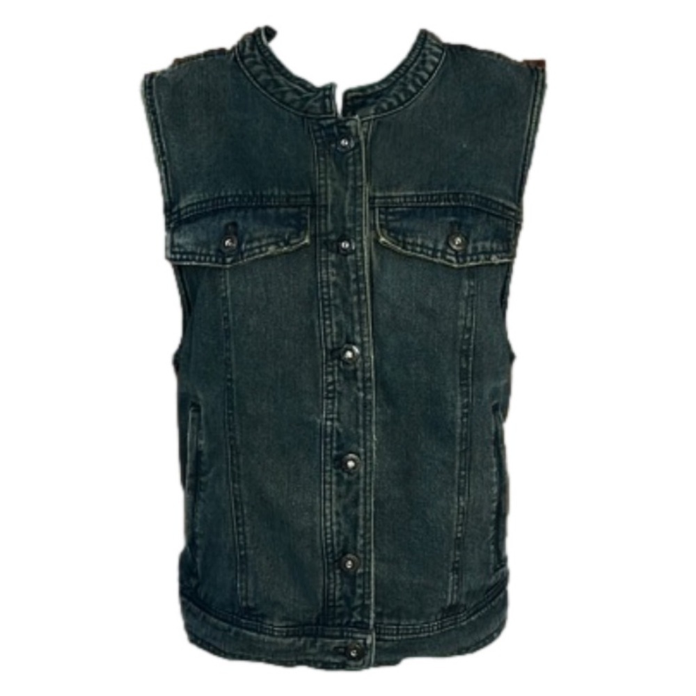 Free People Rugged Ripped Denim Lace Up Biker Vest Black Medium
